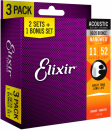 Elixir struny do gitary akustycznej NANOWEB 80/20 Bronze 11-52 3-pack