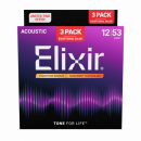 Elixir NanoWeb Phosphor Bronze 12-53 Light 3-pak - Struny do gitary akustycznej