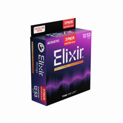 Elixir NanoWeb Phosphor Bronze 12-53 Light 3-pak - Struny do gitary akustycznej