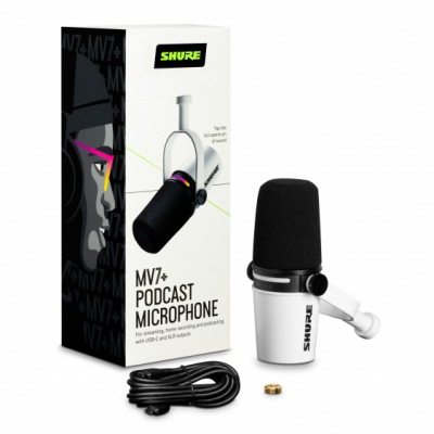 Shure MV7+-W - Mikrofon lektorski/wokalny ze złączem XLR/USB-C Biały