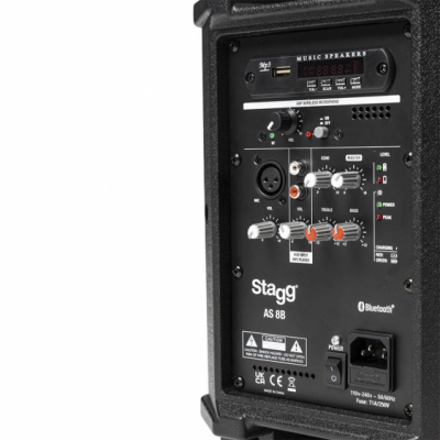 Stagg AS 8B - dwudrożna kolumna aktywna 250W UHF, wersja z akumulatorem + Mikrofon UHF