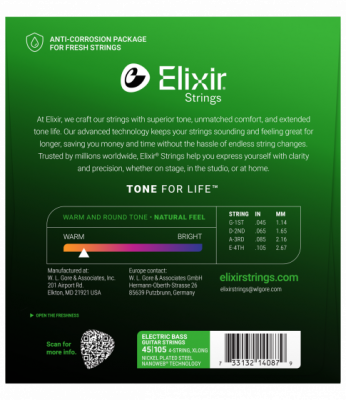 Elixir NanoWeb MEDIUM 45-105 Super Long - struny do gitary basowej