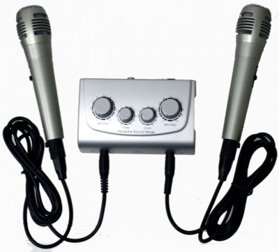 Zestaw dwóch mikrofonów do karaoke + mikser