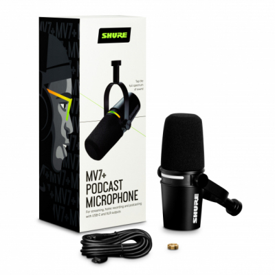 Shure MV7+-K - Mikrofon lektorski/wokalny ze złączem XLR/USB-C Czarny