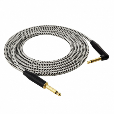 Red's Music GCF1230BW - Kabel instrumentalny – Jack 6.3mm / Jack 6.3mm kątowy – FOP kabel w oplocie - 3m