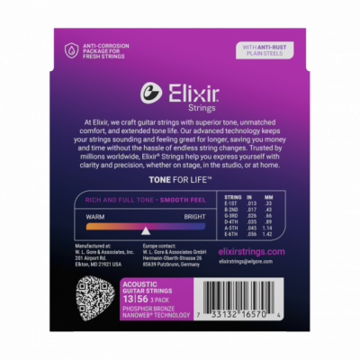 Elixir NanoWeb Phosphor Bronze 13-56 3-pak - Struny do gitary akustycznej