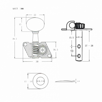 Kera Audio FTSK-3R3L/WH (3+3) - Klucze do gitary akustycznej