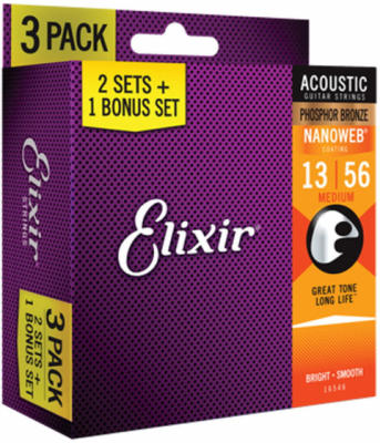 Elixir struny do gitary akustycznej NANOWEB Phosphor Bronze 13-56 3-pack