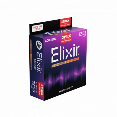 Elixir NanoWeb 80/20 Bronze 12-53 Light 3-pak - Struny do gitary akustycznej