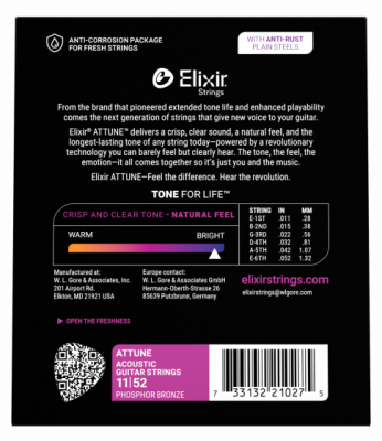Elixir Attune Phosphor Bronze 11-52 Custom Light - Struny do gitary akustycznej