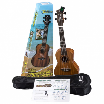 Luna Vintage Mahogany Concert Pack - Ukulele koncertowe z pokrowcem, stroikiem i tabelą akordów