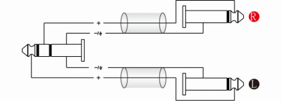 Roxtone SAYC100L6 - Kabel audio Jack 6.3mm stereo / 2 x Jack 6.3mm mono