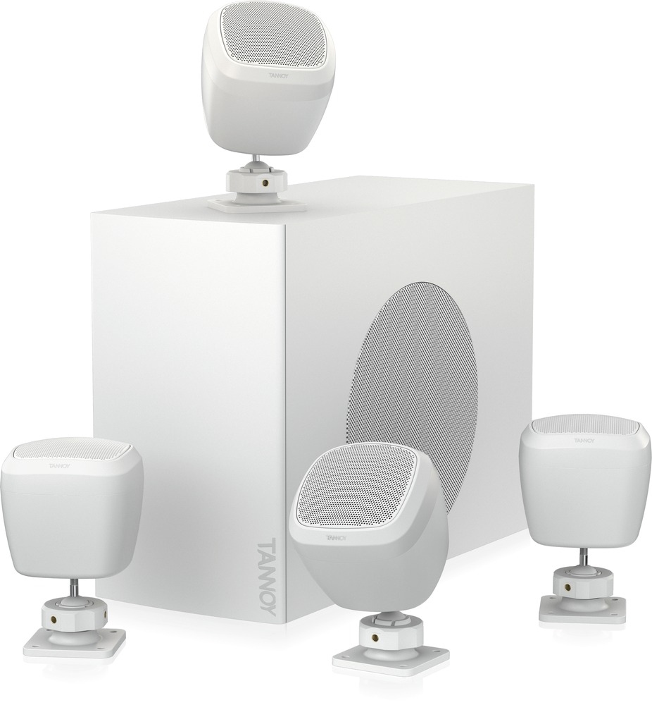 Tannoy SAT SUB 4PACK-WH Zestaw głośników - 4 głośniki satelitarne 2.5"+ 6.5" subwoofer do zastosowań komercyjnych (białe)