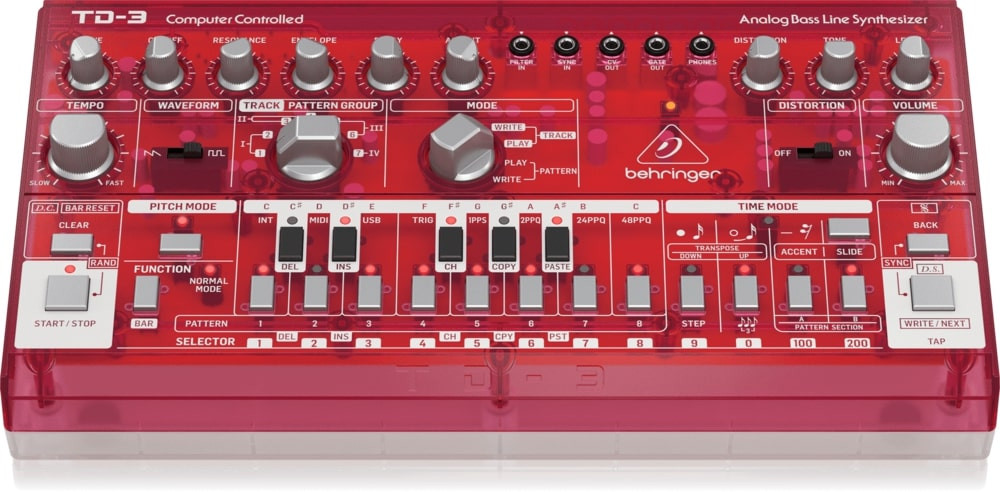 Behringer TD-3-SB Syntezator linii basowej czerwony przeźroczysty