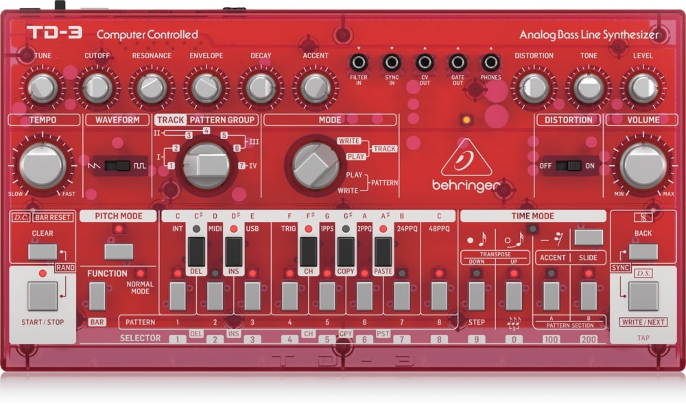 Behringer TD-3-SB Syntezator linii basowej czerwony przeźroczysty