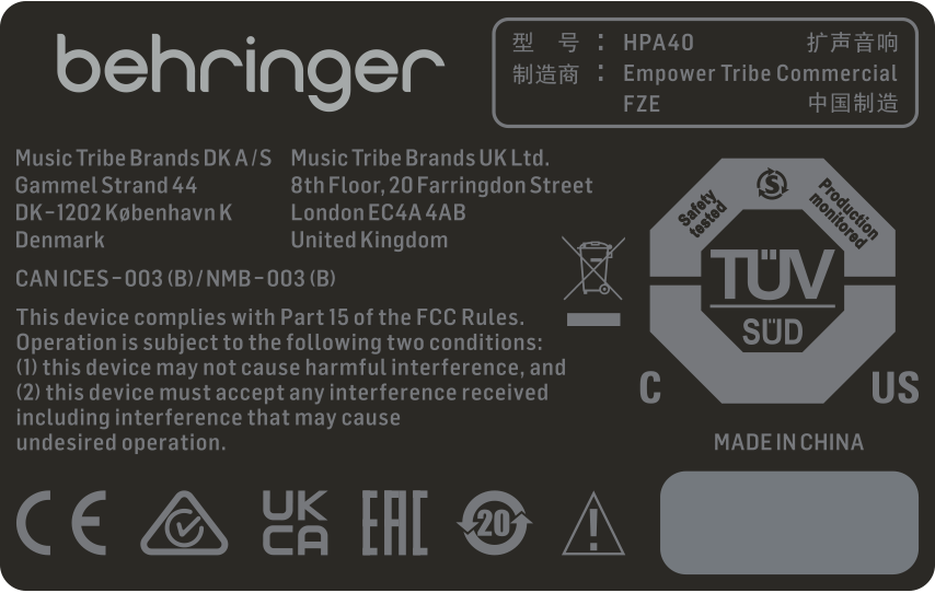Behringer HPA40 Doręczny system nagłośnieniowy