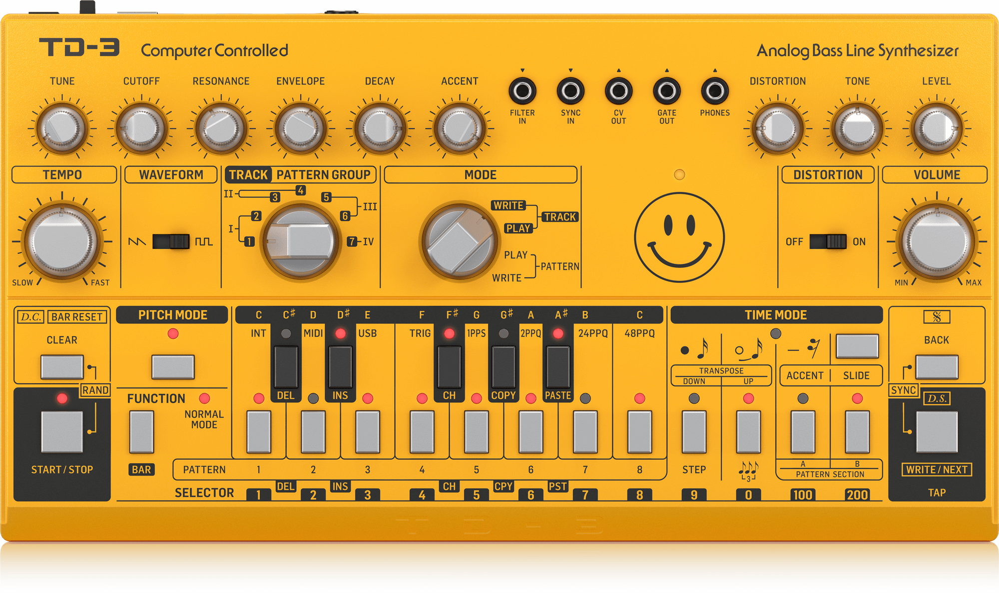 Behringer TD-3-AM Syntezator linii basowej żółty