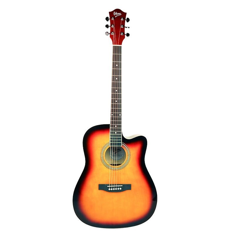 V-TONE AG TWO SB gitara akustyczna 4/4 sunburst do nauki dla początkujących kostki pasek zapasowe struny pokrowiec akordy klucz regulacyjny zestaw