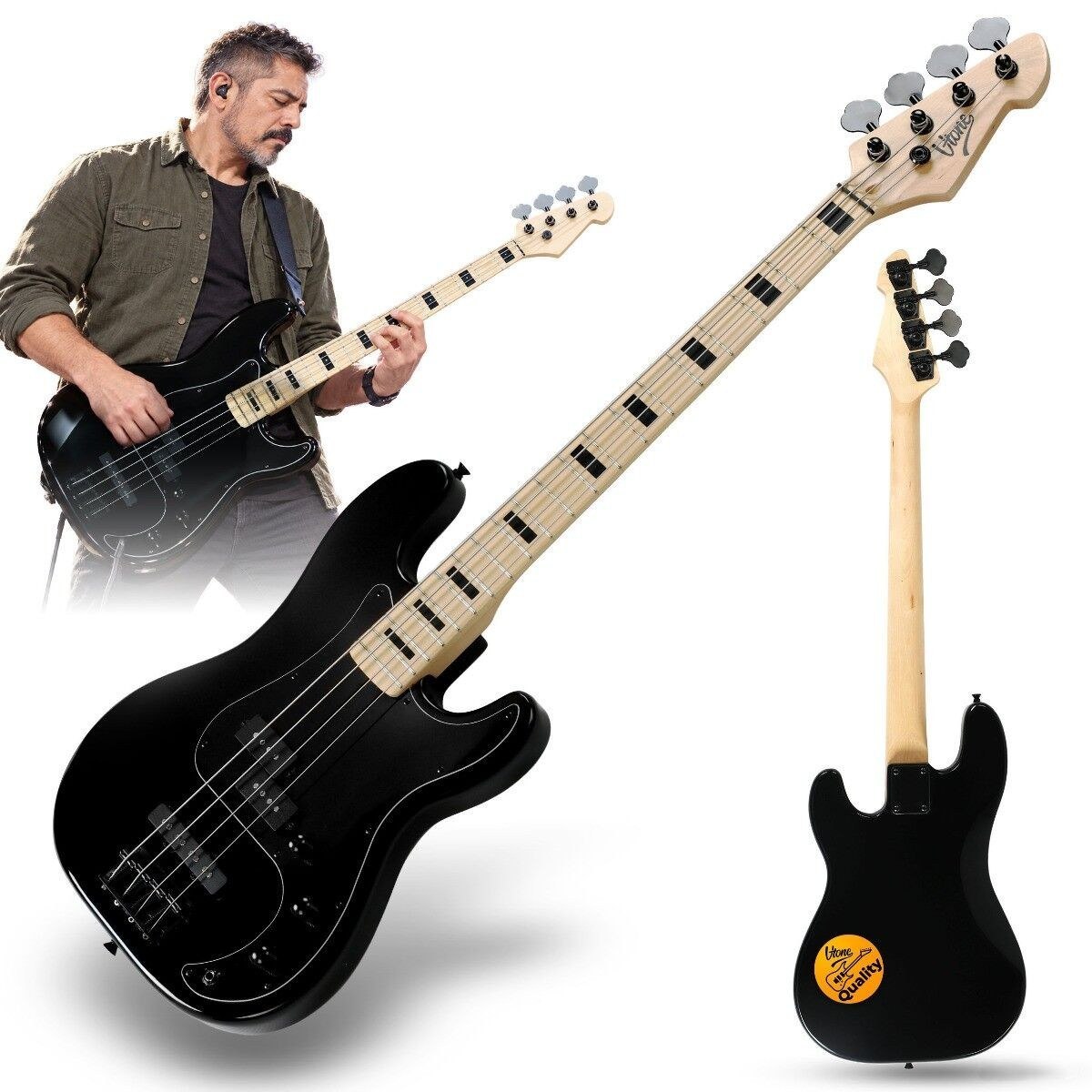 V-TONE PJB46 BK gitara basowa 4/4 czarna Precision Jazz Bass 46" klucze imbusowe