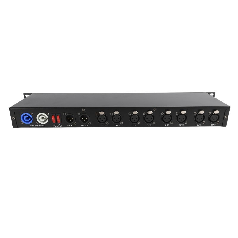 LIGHT4ME XSPLIT 2x4 rozdzielacz sygnału DMX splitter 8-kanałowy rack 19" 1U dwa tryby pracy