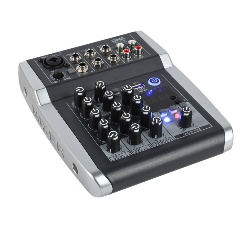 DNA QMX502 analogowy mikser dźwięku 5 kanałów Bluetooth USB MP3 Phantom +48V akumulator 2500 mAh