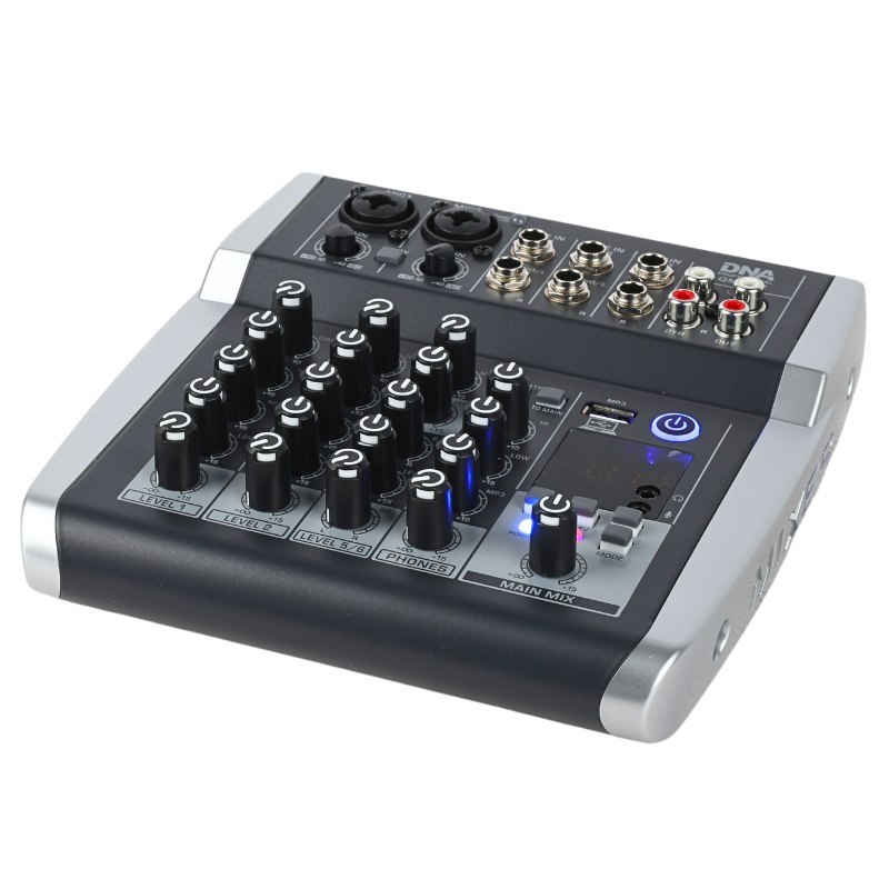 DNA QMX602 analogowy mikser dźwięku 6 kanałów Bluetooth USB MP3 Phantom +48V akumulator 2500 mAh