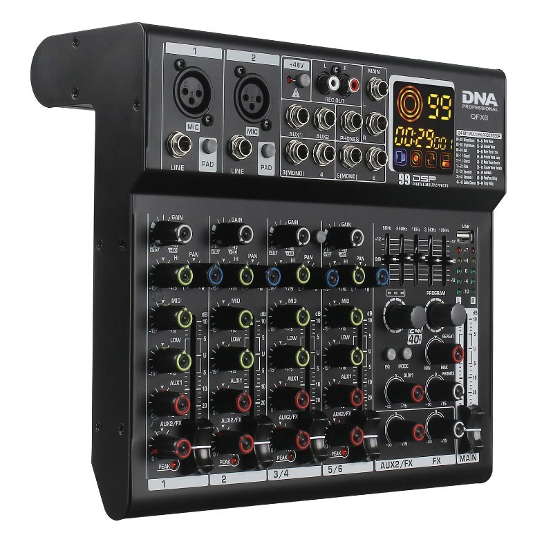 DNA QFX6 analogowy mikser dźwięku 6 kanałów Bluetooth USB MP3 Phantom +48V DSP