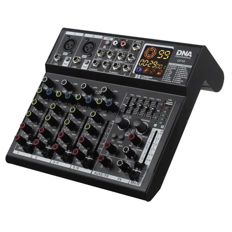 DNA QFX6 analogowy mikser dźwięku 6 kanałów Bluetooth USB MP3 Phantom +48V DSP
