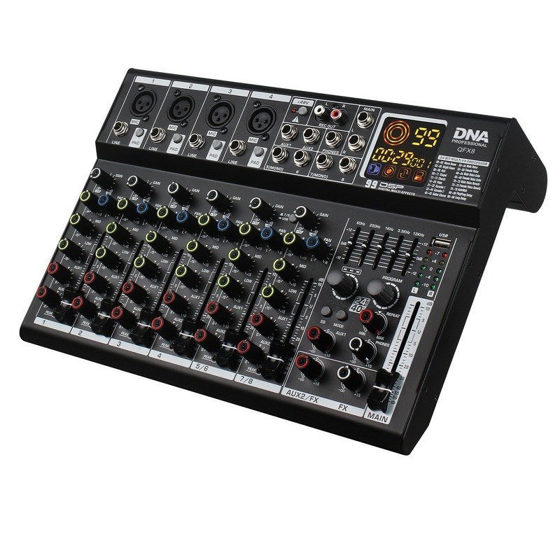 DNA QFX8 analogowy mikser dźwięku 8 kanałów Bluetooth USB MP3 Phantom +48V DSP
