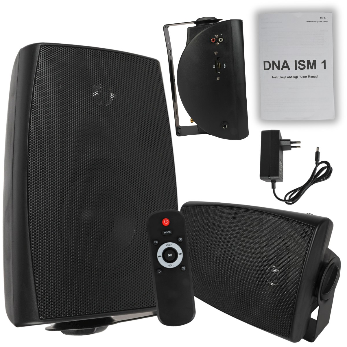 DNA ISM 1 kolumna głośnikowa ścienna sufitowa instalacyjna uchwyt montażowy zestaw 2 szt. Bluetooth USB SD pilot bezprzewodowy 15W RMS