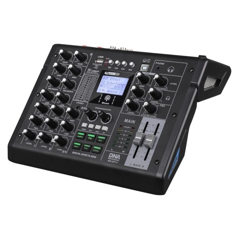 DNA MIX-EFF 4 analogowy mikser dźwięku 4 kanały USB MP3 Bluetooth Phantom +48V DSP EQ efekty dźwiękowe
