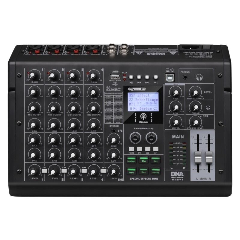 DNA MIX-EFF 6 analogowy mikser dźwięku 6 kanałów USB MP3 Bluetooth Phantom +48V DSP EQ efekty dźwiękowe