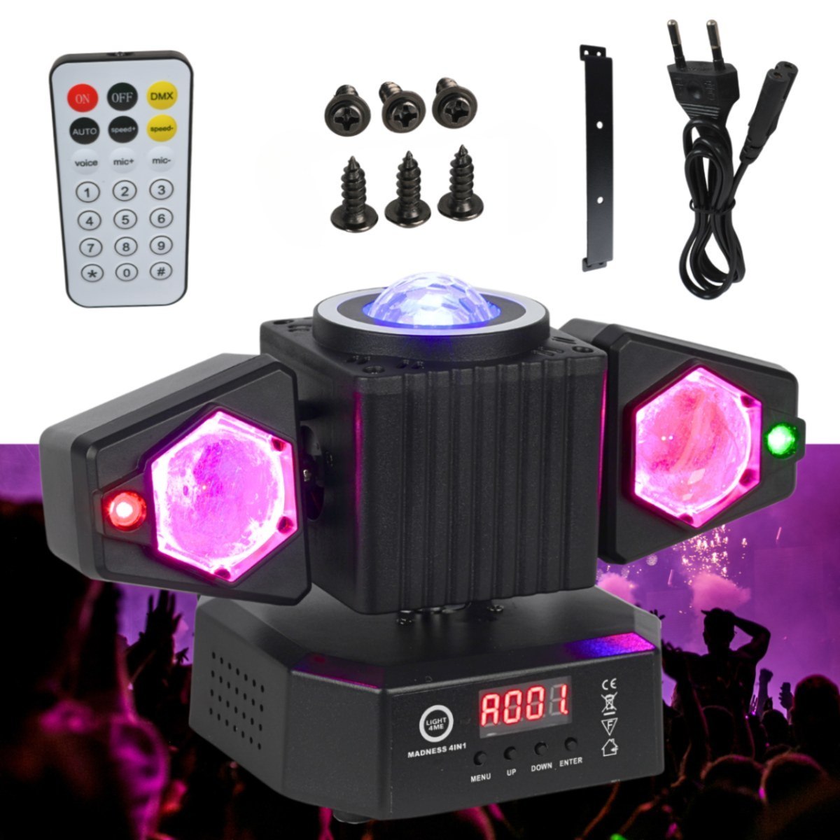 LIGHT4ME MADNESS 4IN1 multiefekt świetlny LED RGBW efekt beam laser R/G Magic Ball ring oświetlenie dyskotekowe klubowe DJ