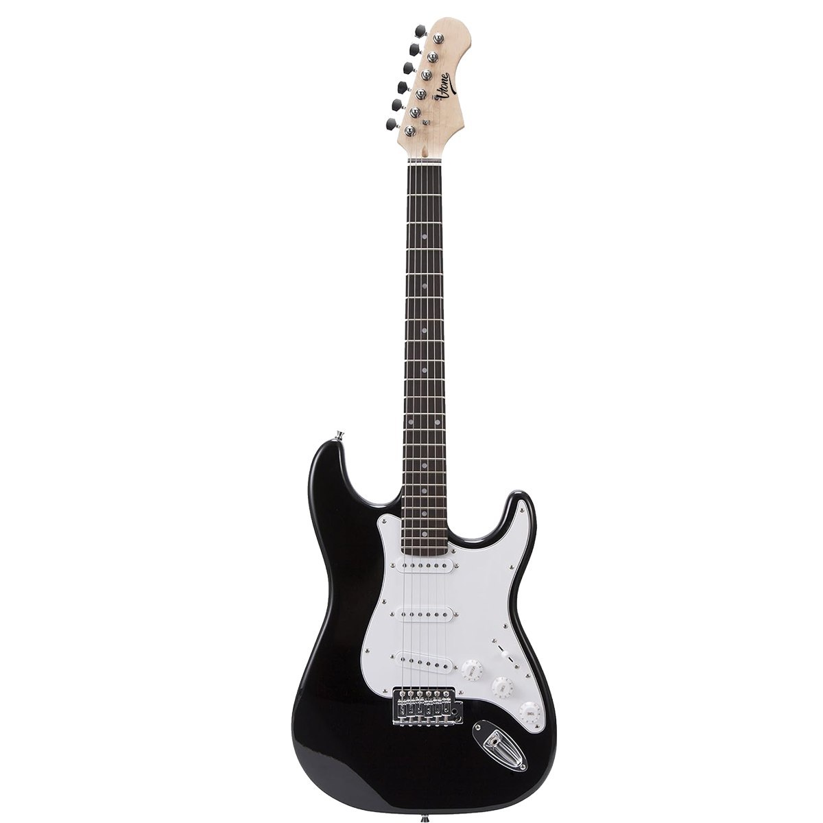 V-TONE EG 39 BK gitara elektryczna 4/4 stratocaster 39" SSS pokrowiec pasek przewód jack-jack tuner kostki do gry struny ramię tremolo klucze imbusowe zestaw