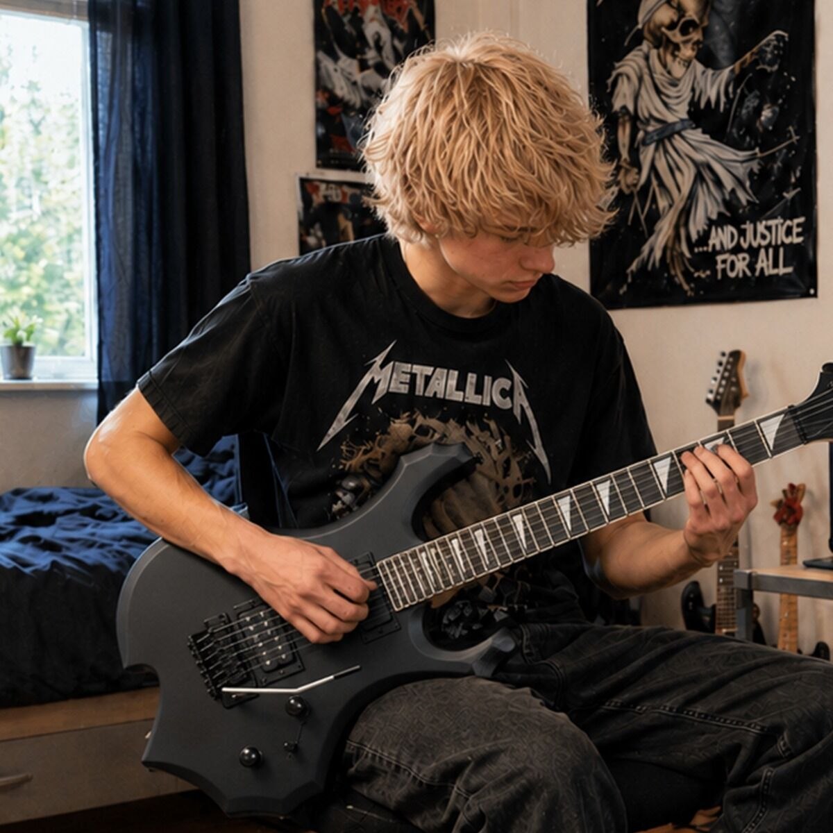 V-TONE EGS 39 MBK gitara elektryczna 4/4 czarny mat 39" HH wzmacniacz pokrowiec pasek przewód jack-jack tuner kostki do gry struny ramię tremolo klucze imbusowe zestaw
