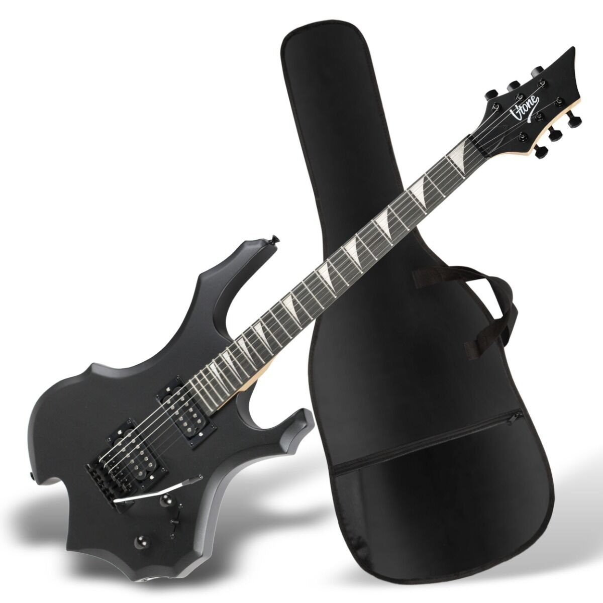 V-TONE EGS 39 MBK gitara elektryczna 4/4 czarny mat 39" HH wzmacniacz pokrowiec pasek przewód jack-jack tuner kostki do gry struny ramię tremolo klucze imbusowe zestaw