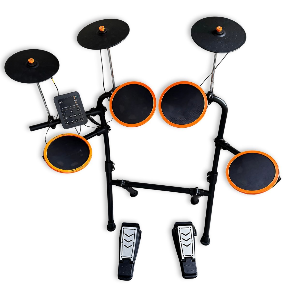 V-TONE ED1 perkusja elektroniczna przenośna USB MIDI AUX wyjście słuchawkowe pedały pałeczki perksusyjne klucz regulacyjny zestaw