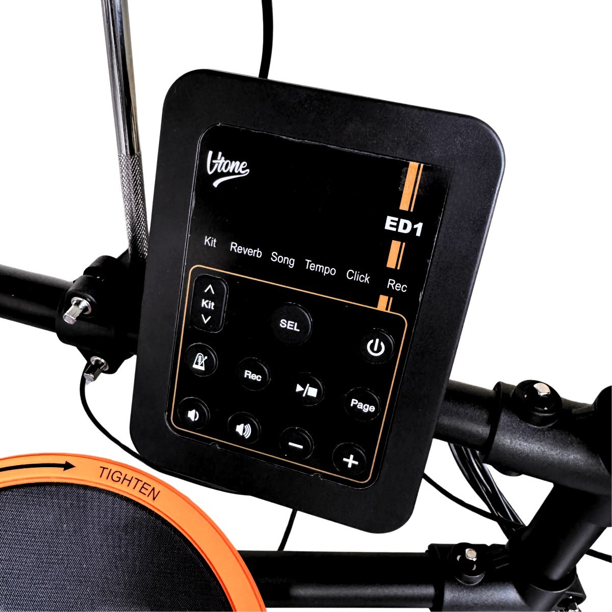 V-TONE ED1 perkusja elektroniczna przenośna USB MIDI AUX wyjście słuchawkowe pedały pałeczki perksusyjne klucz regulacyjny zestaw