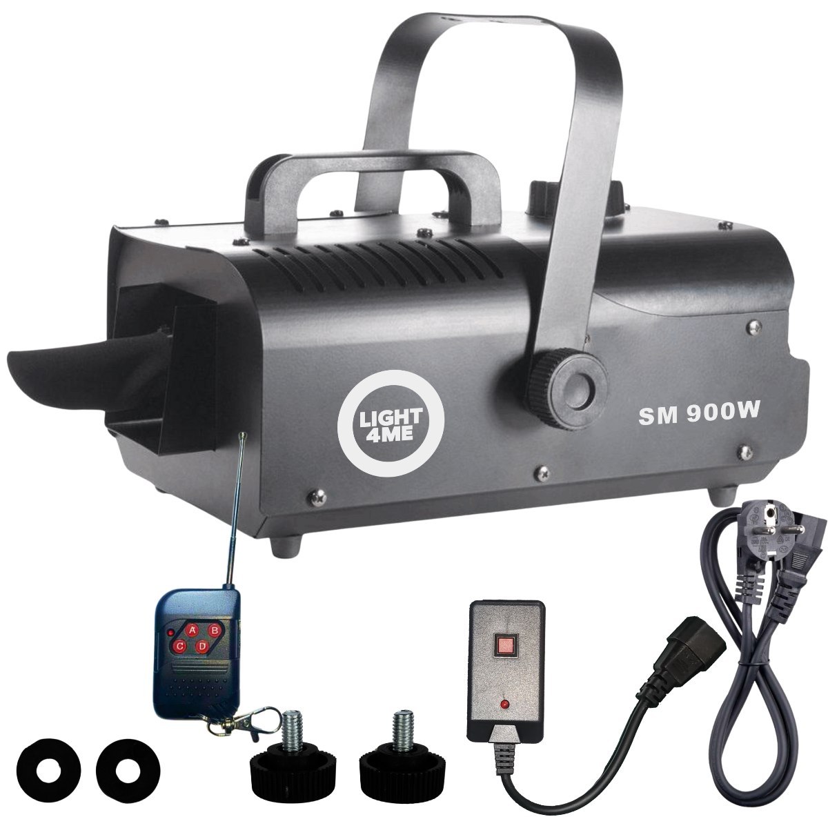 LIGHT4ME SM 900W wytwornica maszyna do śniegu czarna pilot bezprzewodowy kontroler przewodowy