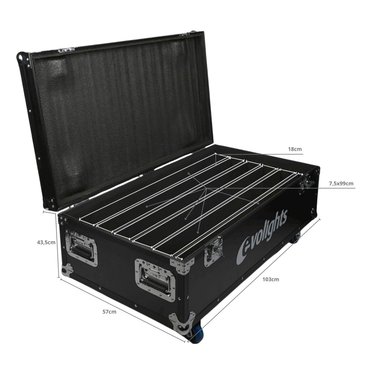 EVOLIGHTS PIXEL BAR 18x10W RGBW CASE 6IN1 solidna skrzynia transportowa na 6 listew oświetleniowych