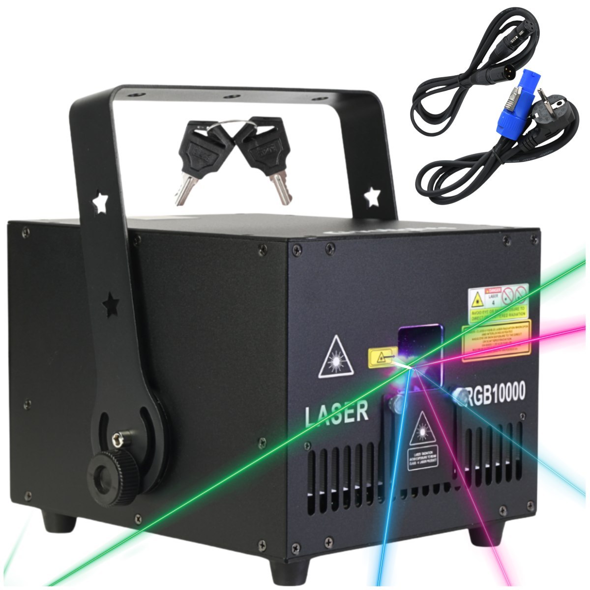 EVOLIGHTS LASER 10W RGB V2 sceniczne profesjonalne oświetlenie laserowe projektor DMX ILDA 2 kluczyki bezpieczeństwa uchwyt montażowy