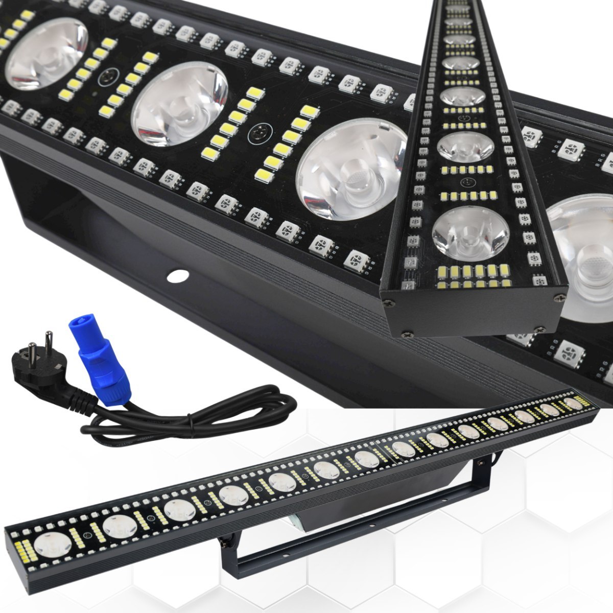 LIGHT4ME VENOM STROBE BAR V2 listwa oświetleniowa LED stroboskop oświetlenie sceniczne DMX uchwyt montażowy 14x3W WW SMD3535+180x0,1W CW SMD5730+168x0,3W RGB SMD5050