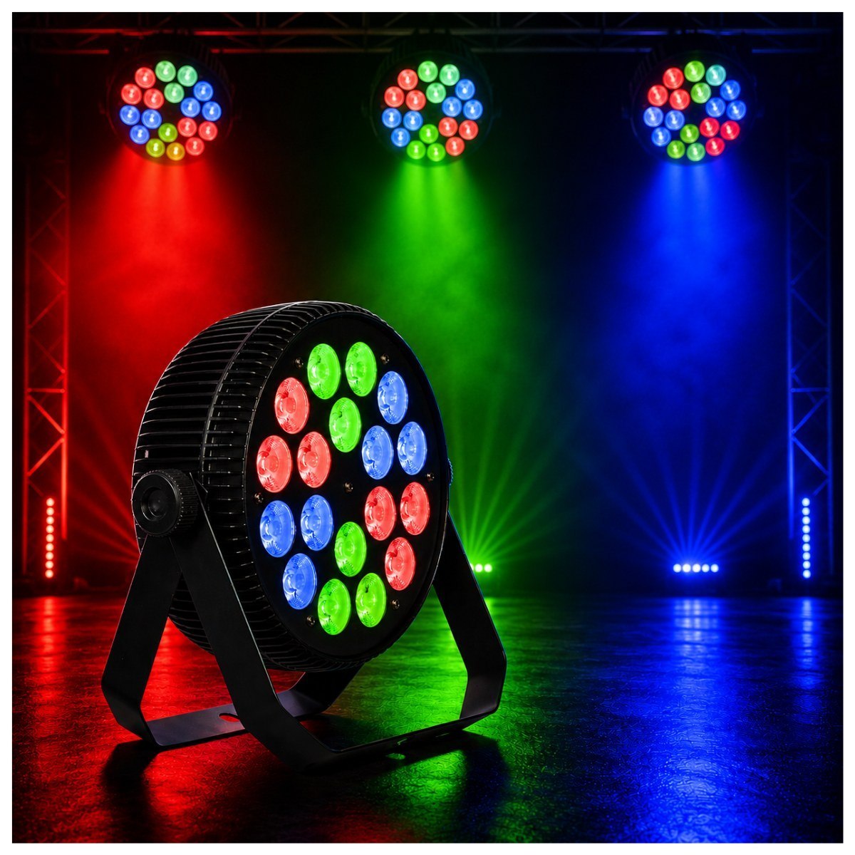LIGHT4ME PARTY PAR 18x10W RGBW reflektor sceniczny LED efekt oświetleniowy DMX 2x uchwyt montażowy