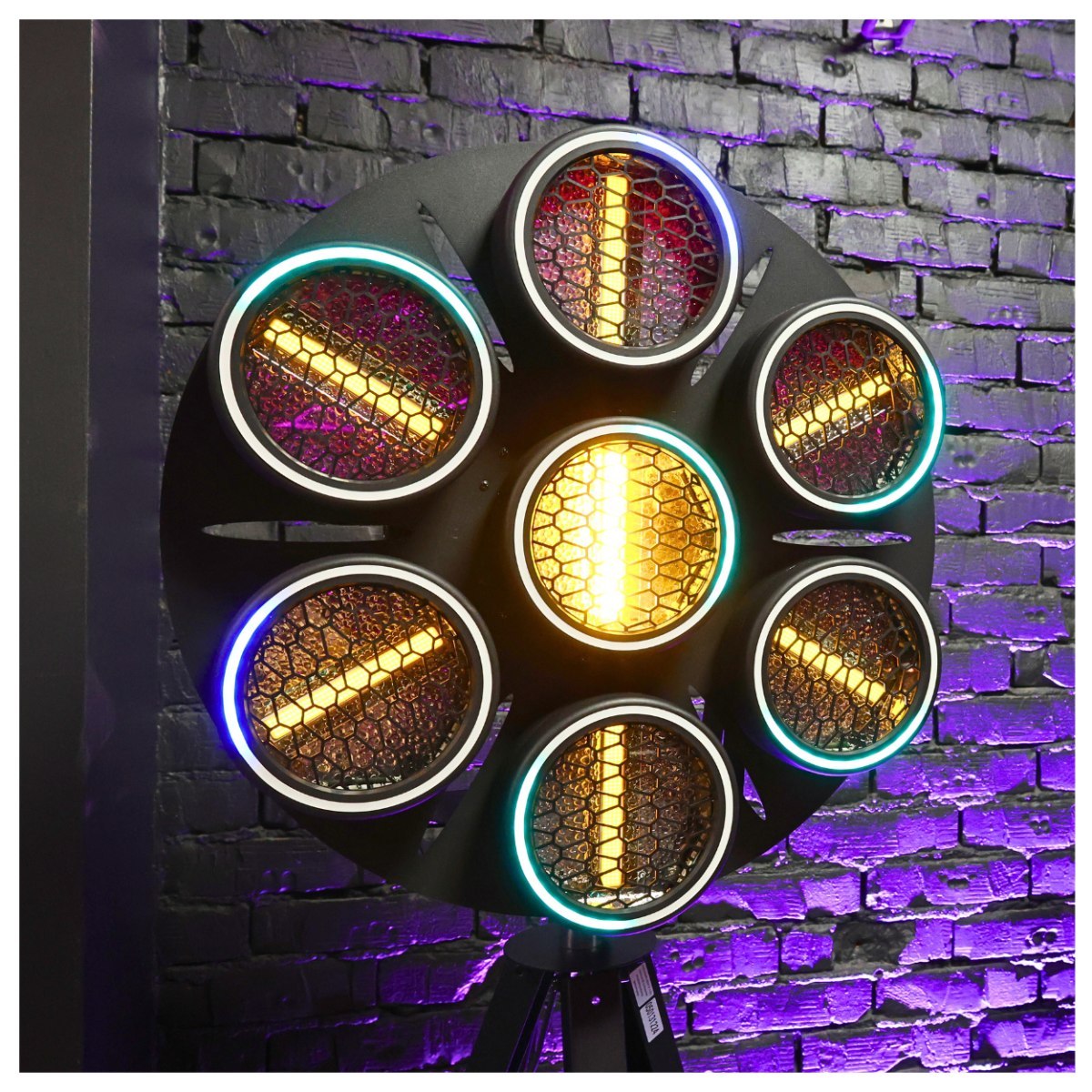 EVOLIGHTS LUMEN 7 RING 7x30W WW + 224x0,5W/31x0,2W RGB LED reflektor estradowy vintage oświetlenie sceniczne retro ciepła biel efekt tła ring