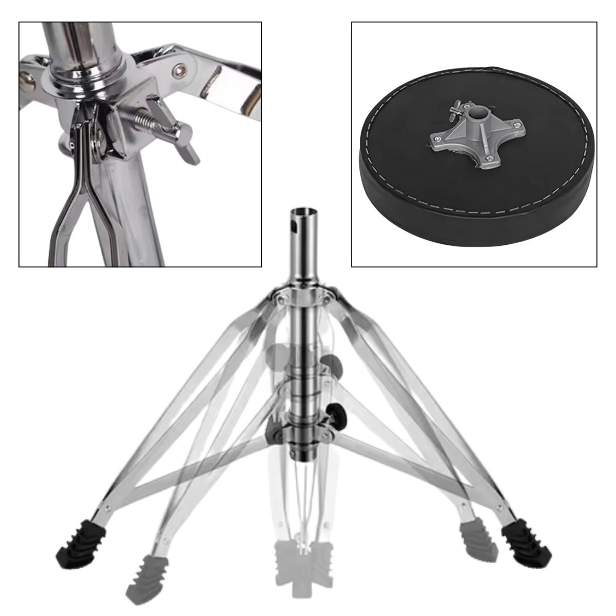 NN DT1 stołek perkusyjny taboret siedzisko dla perkusisty okrągły regulowany 38-58 cm nóżki antypoślizgowe do 50 kg