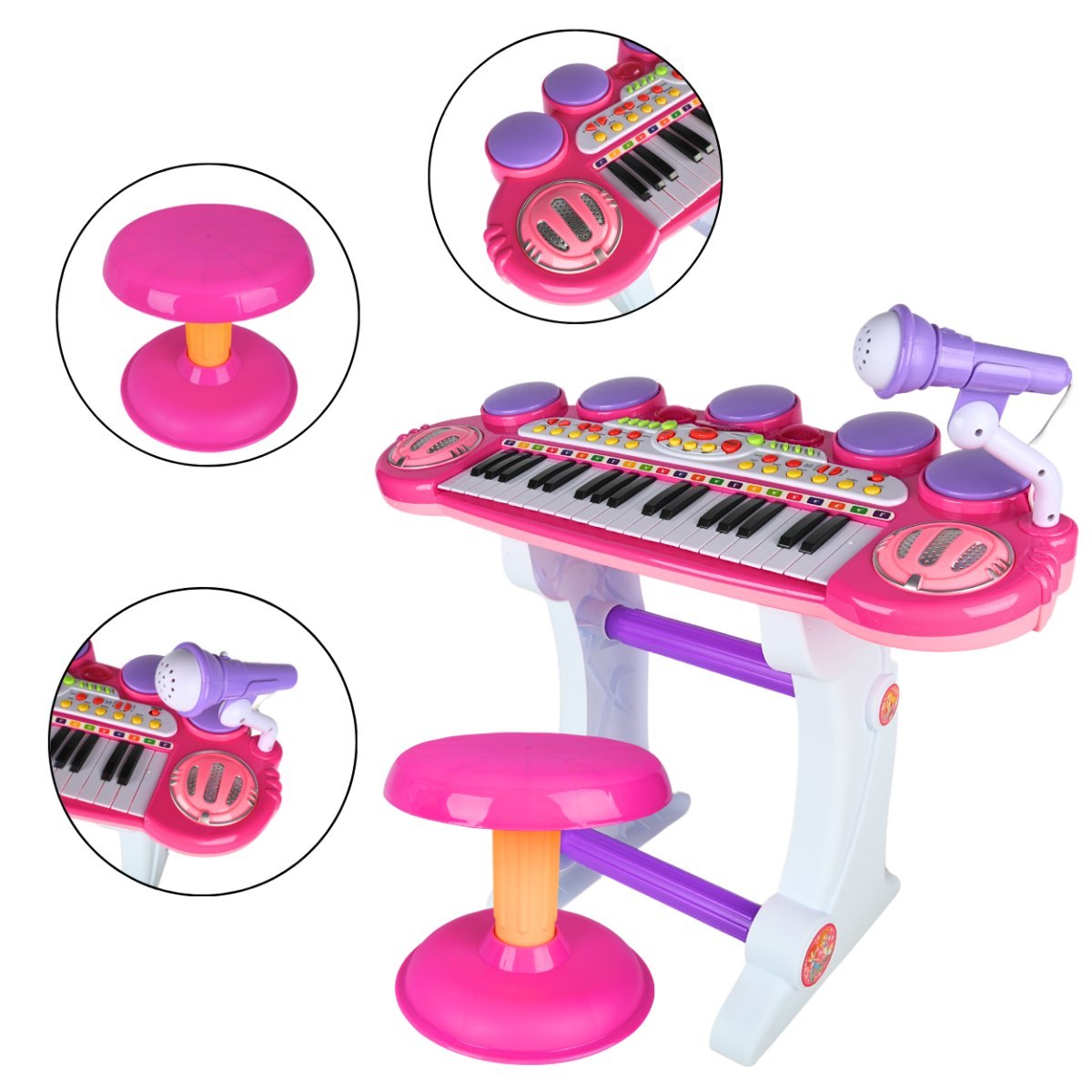 SUPRIMO EVA keyboard edukacyjny elektroniczny bateryjny organy pianino do nauki dla dzieci stołek mikrofon uchwyt mikrofonowy wejście AUX zestaw
