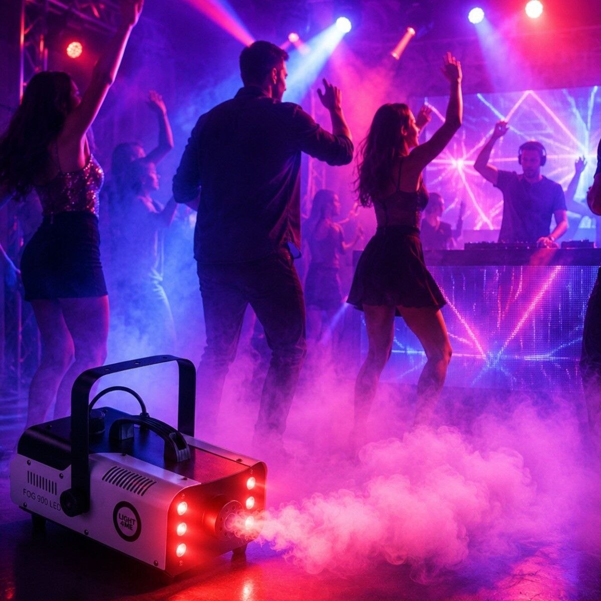 LIGHT4ME FOG 900 LED wytwornica dymu mgły pilot bezprzewodowy kontroler przewodowy 900W efekt świetlny 6x3W RGB