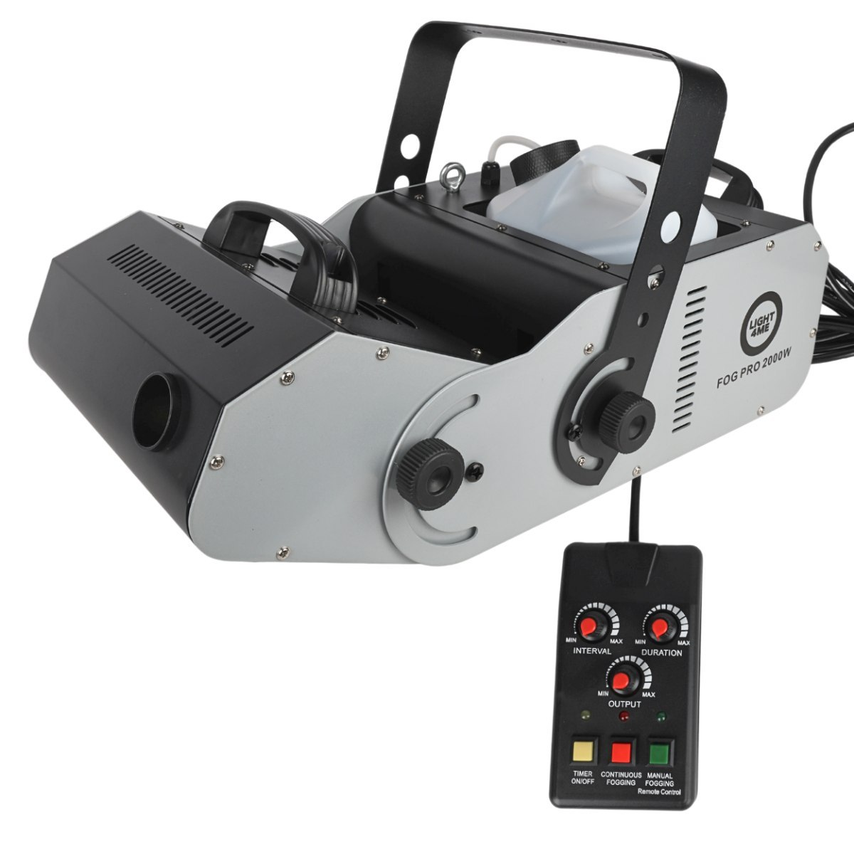 LIGHT4ME FOG PRO 2000W generator wytwornica dymu mgły DMX regulacja kąta wydmuchu 0-90° timer pilot bezprzewodowy kontroler przewodowy uchwyt montażowy