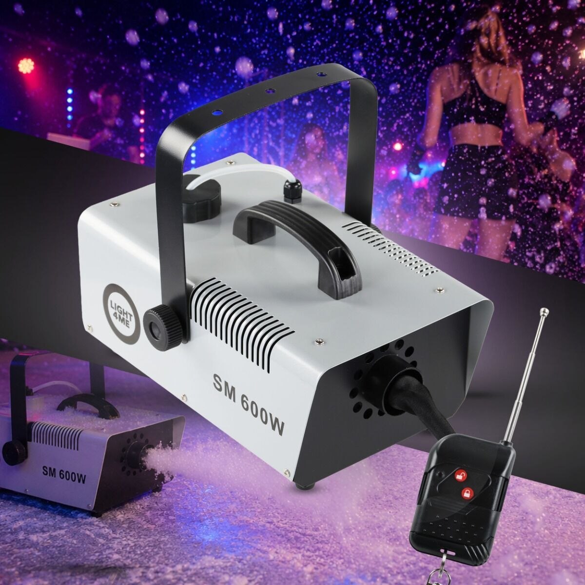 LIGHT4ME SM 600W generator wytwornica śniegu pilot bezprzewodowy kontroler przewodowy uchwyt montażowy