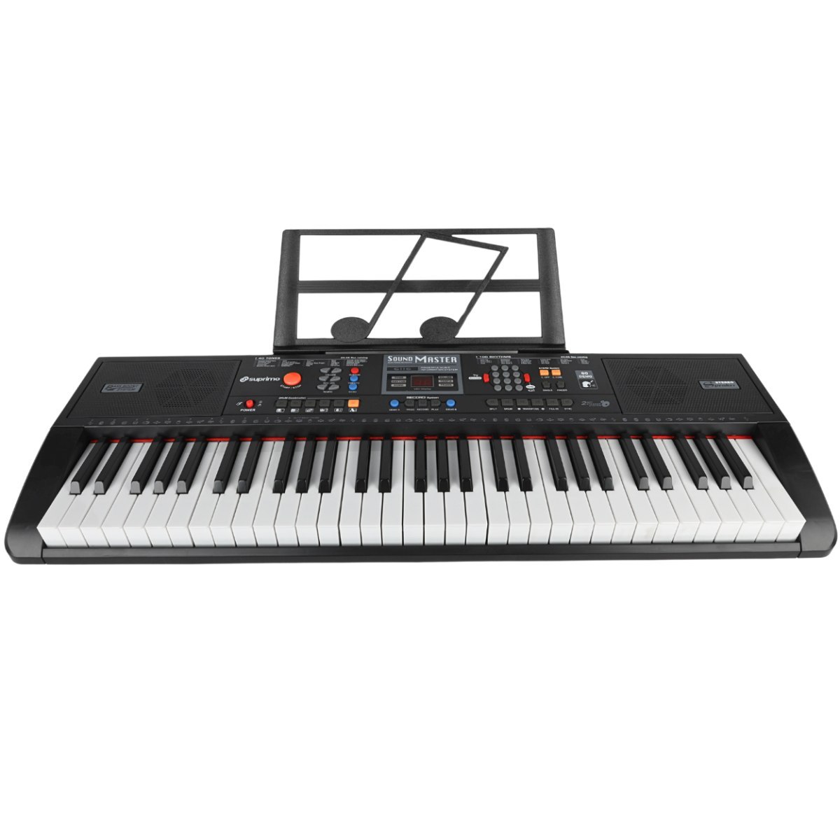 SUPRIMO 6116 keyboard edukacyjny bateryjny klawisze organy dla dzieci do nauki gry pulpit do nut mikrofon zasilacz AUX wyjście słuchawkowe